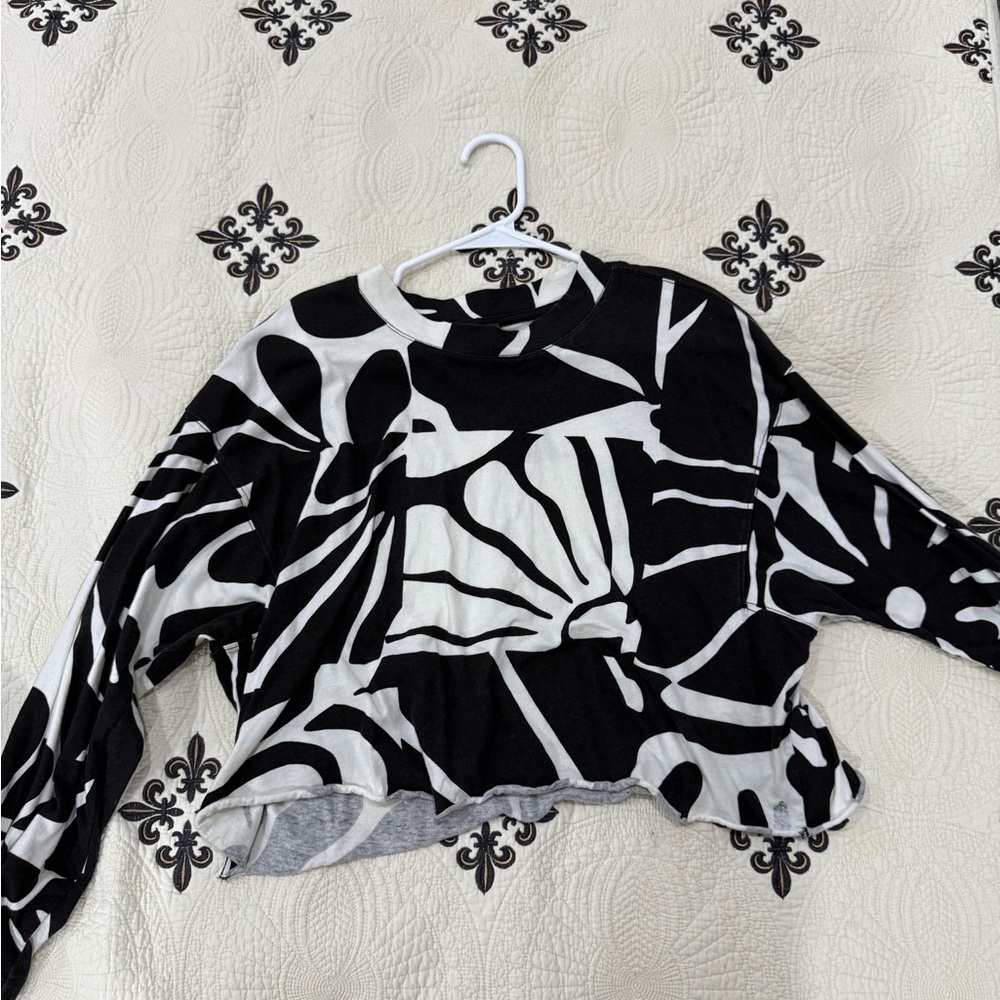 Free People Black and White Graphic Long Sleeve Top
